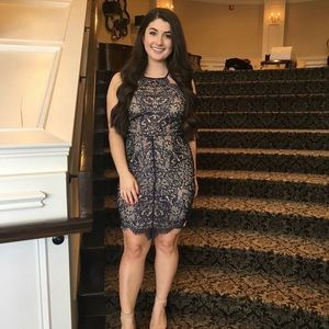 Blue Lace Nude Lining Dress